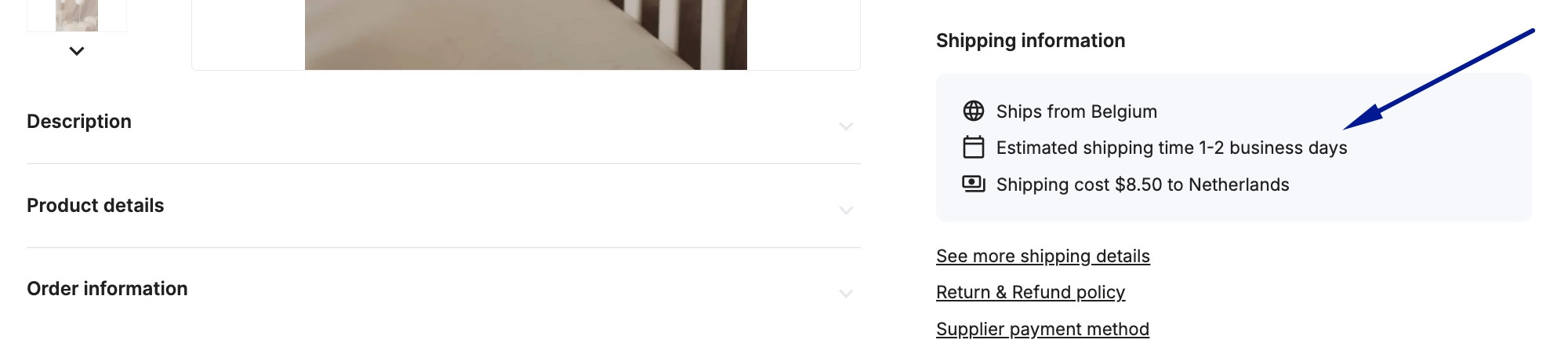 Shipping origin, cost, and delivery time